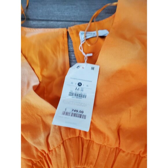 Bershka Nwt Cotton/linen Blend Orange Cut Out Mini Dress With Puffer Sleeve $749 - Picture 8 of 9